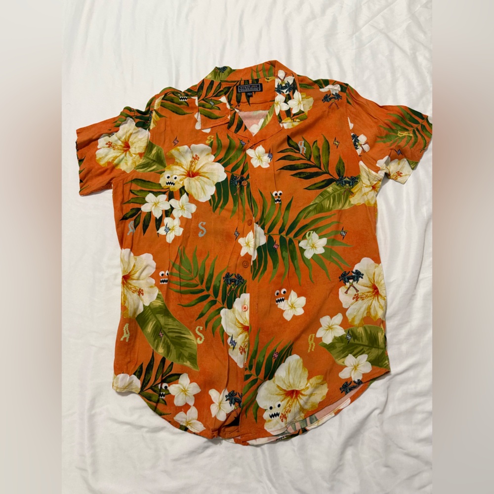Guess x J Balvin Tropical Orange Shirt with Floral Design